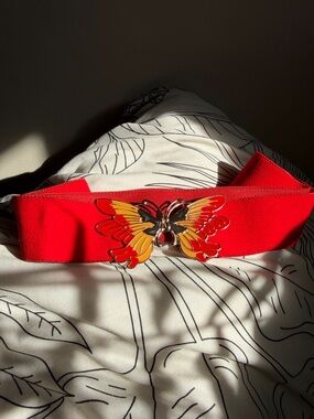 Red Butterfly-Accent Stretch Waist Belt - Vintage Large/XL